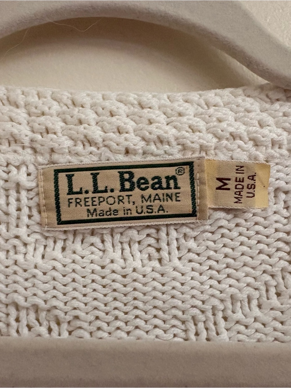 Vintage LL Bean Cardigan M ivory Freeport tag 100% Cotton Made USA heritage knit - Picture 3 of 13